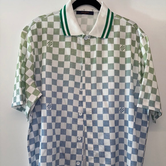 Louis Vuitton Green and Blue Checkered Casual Button Down Shirt - Picture 1 of 8